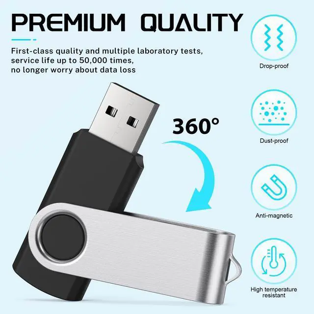 Alt view image 11 of 14 - 64GB Flash Drive 10 Pack, Thumb Drive High Capacity Multicolour, Bulk USB Flash Drives 64 GB Metal Swivel, USB 2.0 Jump Drive Portable, Pen Drive Zip High Speed for Data Storage