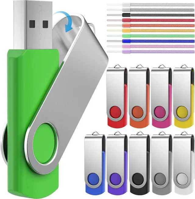 Alt view image 8 of 14 - 64GB Flash Drive 10 Pack, Thumb Drive High Capacity Multicolour, Bulk USB Flash Drives 64 GB Metal Swivel, USB 2.0 Jump Drive Portable, Pen Drive Zip High Speed for Data Storage