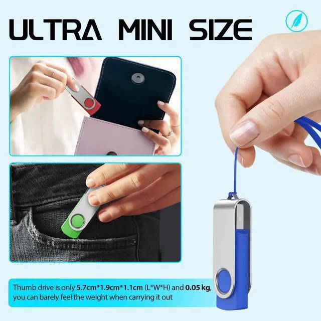Alt view image 12 of 14 - 64GB Flash Drive 10 Pack, Thumb Drive High Capacity Multicolour, Bulk USB Flash Drives 64 GB Metal Swivel, USB 2.0 Jump Drive Portable, Pen Drive Zip High Speed for Data Storage