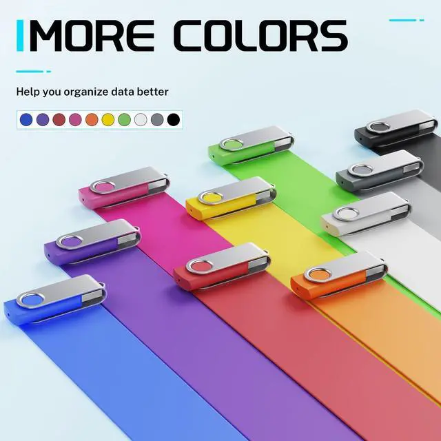 Alt view image 14 of 14 - 64GB Flash Drive 10 Pack, Thumb Drive High Capacity Multicolour, Bulk USB Flash Drives 64 GB Metal Swivel, USB 2.0 Jump Drive Portable, Pen Drive Zip High Speed for Data Storage