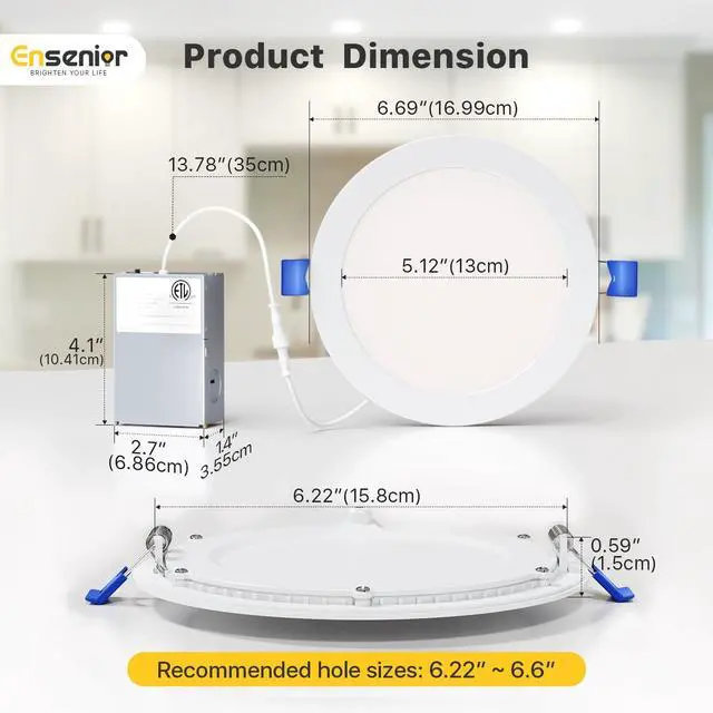 Alt view image 13 of 14 - 12 Pack 6 Inch LED Recessed Ceiling Light, Dimmable, 2700K-5000K 5CCT, 1200LM 12W 120V, High Brightness Canless Wafer Downlight - ETL&FCC&IC