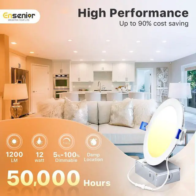 Alt view image 10 of 14 - 12 Pack 6 Inch LED Recessed Ceiling Light, Dimmable, 2700K-5000K 5CCT, 1200LM 12W 120V, High Brightness Canless Wafer Downlight - ETL&FCC&IC