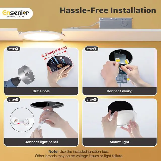 Alt view image 12 of 14 - 12 Pack 6 Inch LED Recessed Ceiling Light, Dimmable, 2700K-5000K 5CCT, 1200LM 12W 120V, High Brightness Canless Wafer Downlight - ETL&FCC&IC