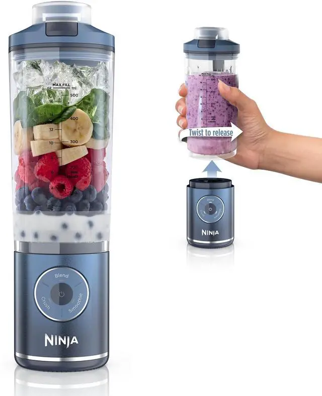 Alt view image 8 of 14 - Blast Max, Portable Blender + Twist & Go, Personal Smoothie, Blend, Ice Crush, 3 Programs, Cordless, 22 oz removable Vessel, Dishwasher Safe, Leakproof, Navy, BC251NV