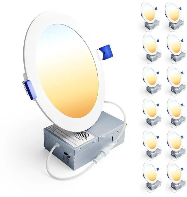 Alt view image 8 of 14 - 12 Pack 6 Inch LED Recessed Ceiling Light, Dimmable, 2700K-5000K 5CCT, 1200LM 12W 120V, High Brightness Canless Wafer Downlight - ETL&FCC&IC