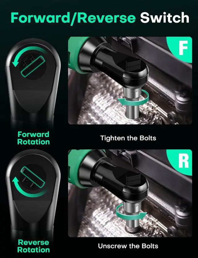 Alt view image 12 of 14 - Cordless Electric Ratchet Wrench Set, 40Ft-lbs, 400RPM Cordless Ratchet Wrench 3/8" w/Variable Speed Trigger, 7Sockets, 1/4" Adapter, Forward/Reverse Switch, 12V Power Ratchet w/ 2x2.0Ah Battery