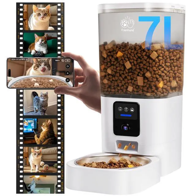 Alt view image 8 of 14 - Automatic Cat Feeder with 2K Camera: 5G WiFi Automatic Dog Feeder with Night Vision,Cat Food Dispenser with 7L Large Food Storage Container for Multiple Pet,Detachable for Easy Clean -29 Cup