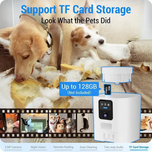 Alt view image 14 of 14 - Automatic Cat Feeder with 2K Camera: 5G WiFi Automatic Dog Feeder with Night Vision,Cat Food Dispenser with 7L Large Food Storage Container for Multiple Pet,Detachable for Easy Clean -29 Cup