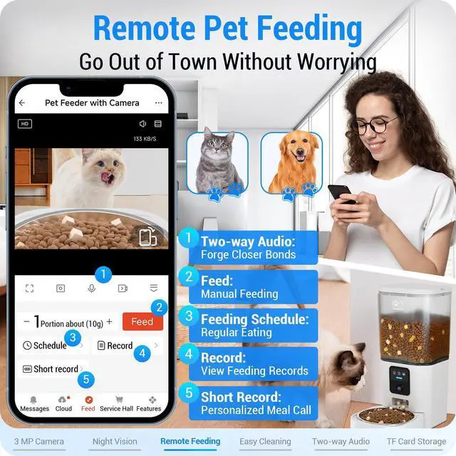 Alt view image 11 of 14 - Automatic Cat Feeder with 2K Camera: 5G WiFi Automatic Dog Feeder with Night Vision,Cat Food Dispenser with 7L Large Food Storage Container for Multiple Pet,Detachable for Easy Clean -29 Cup