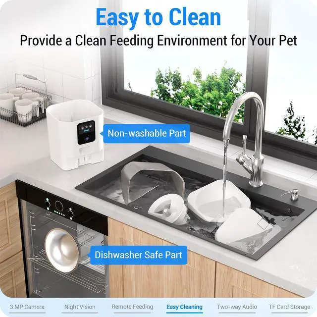 Alt view image 12 of 14 - Automatic Cat Feeder with 2K Camera: 5G WiFi Automatic Dog Feeder with Night Vision,Cat Food Dispenser with 7L Large Food Storage Container for Multiple Pet,Detachable for Easy Clean -29 Cup