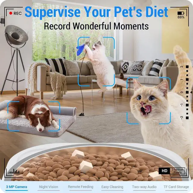 Alt view image 9 of 14 - Automatic Cat Feeder with 2K Camera: 5G WiFi Automatic Dog Feeder with Night Vision,Cat Food Dispenser with 7L Large Food Storage Container for Multiple Pet,Detachable for Easy Clean -29 Cup