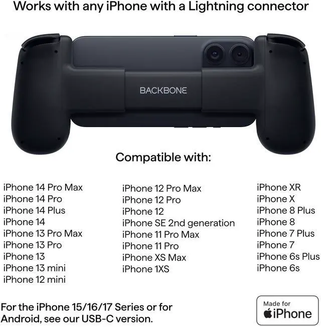 Alt view image 11 of 14 - One Mobile Gaming Controller for iPhone 14 & Older (Lightning) 2nd Gen, Phone Controller, Play Xbox, PlayStation, PC, App Games & More (With 3 Months of Apple Arcade Access)