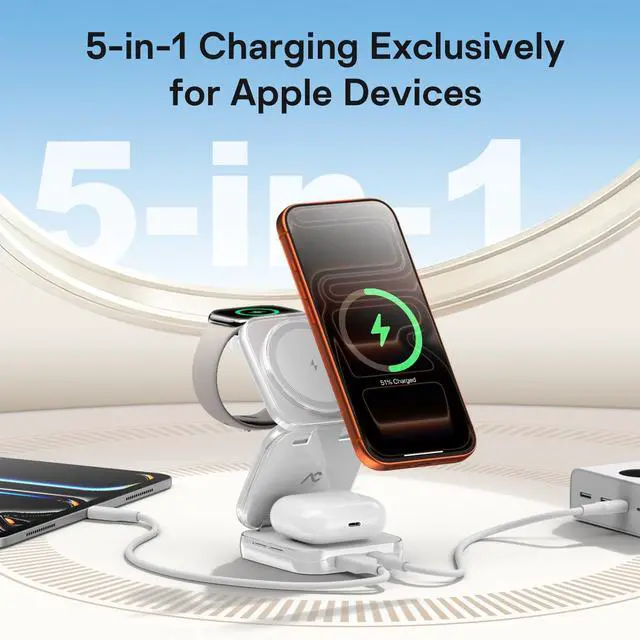 Alt view image 9 of 14 - 5-in-1 Wireless Charger for MagSafe, AC ISLAND Portable Travel Charging Station, 35W Max Fast Foldable Magnetic Stand, Evolved for iPhone 17-12 & Air Series, Apple Watch, AirPods (with 35W Adapter)
