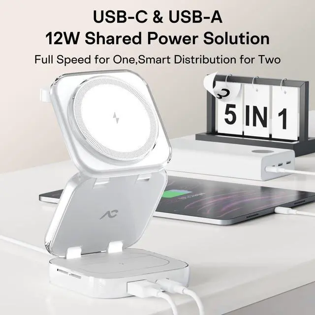 Alt view image 10 of 14 - 5-in-1 Wireless Charger for MagSafe, AC ISLAND Portable Travel Charging Station, 35W Max Fast Foldable Magnetic Stand, Evolved for iPhone 17-12 & Air Series, Apple Watch, AirPods (with 35W Adapter)