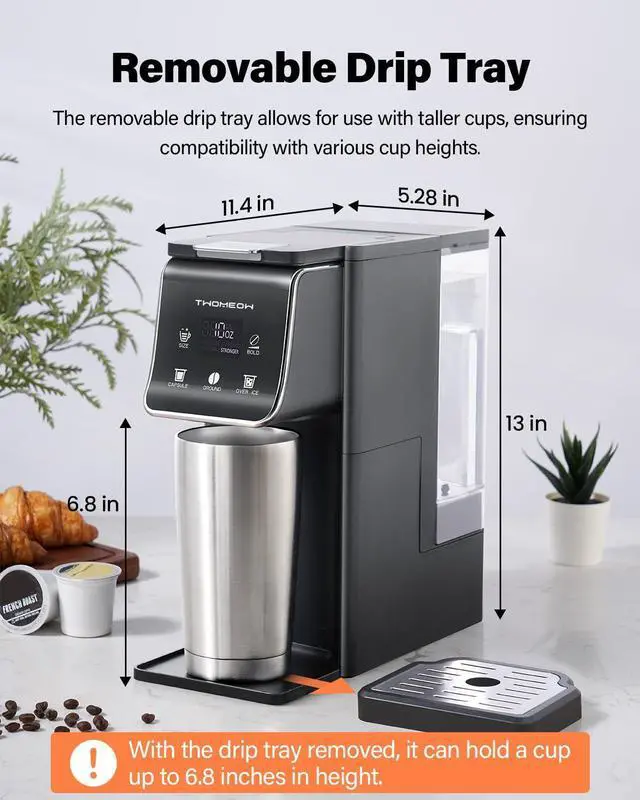 Alt view image 14 of 14 - K Cup Coffee Maker With Bold Setting, Single Serve Hot & Iced Coffee Maker for K-Cup and Grounds, 52oz Removable Reservoir, 6 to14oz Brew Sizes, Pod Coffee Machine With Reusable Filter, Gray