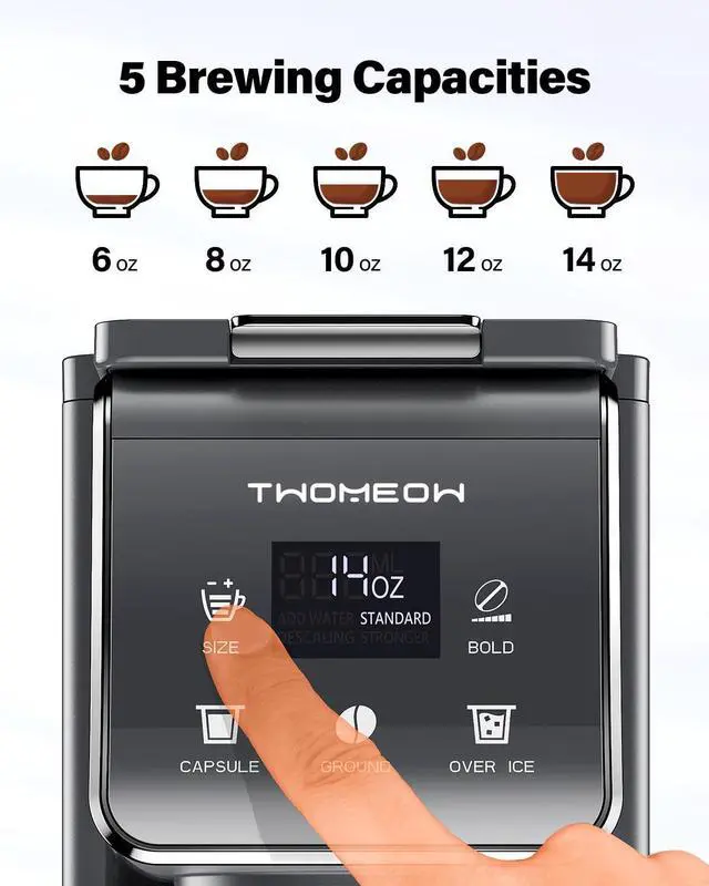 Alt view image 12 of 14 - K Cup Coffee Maker With Bold Setting, Single Serve Hot & Iced Coffee Maker for K-Cup and Grounds, 52oz Removable Reservoir, 6 to14oz Brew Sizes, Pod Coffee Machine With Reusable Filter, Gray