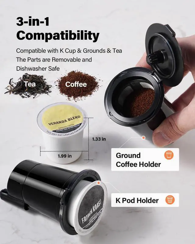 Alt view image 13 of 14 - K Cup Coffee Maker With Bold Setting, Single Serve Hot & Iced Coffee Maker for K-Cup and Grounds, 52oz Removable Reservoir, 6 to14oz Brew Sizes, Pod Coffee Machine With Reusable Filter, Gray