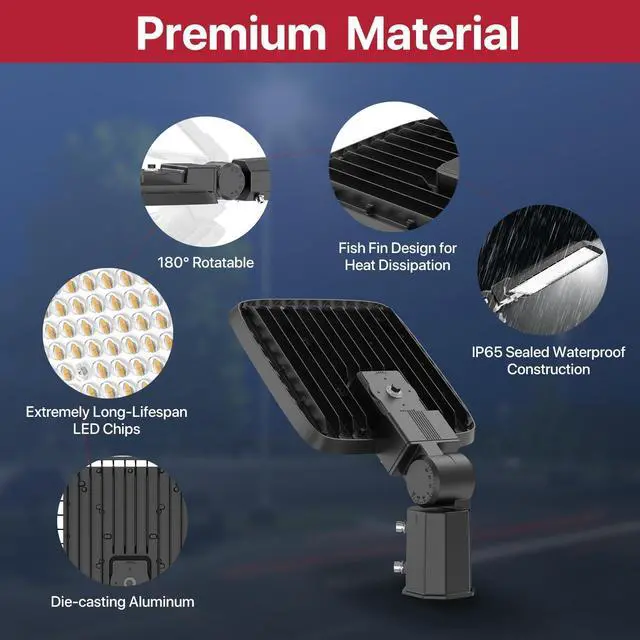 Alt view image 10 of 14 - 200W LED Parking Lot Lights Outdoor, 120V Parking Lot Lights Dusk to Dawn Pole with Slip Fitter UL Listed 5000K IP65 Waterproof Outdoor Commercial Area Lighting, LED Shoebox Light for Roadways Yard