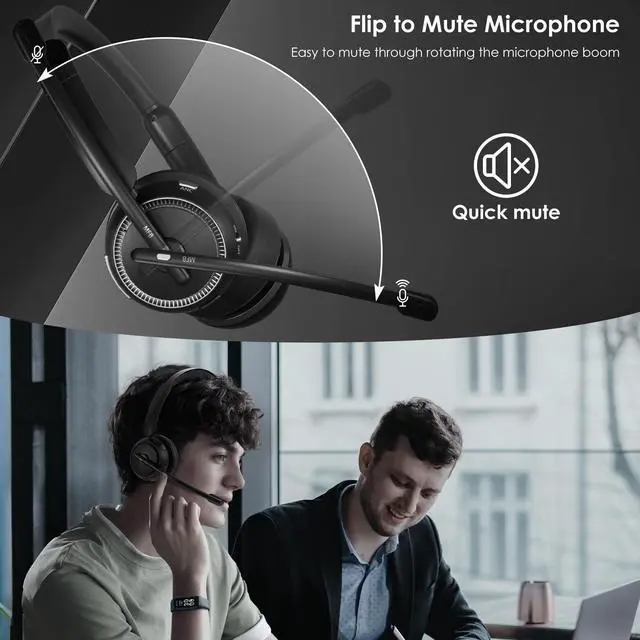 Alt view image 12 of 14 - Upgrade ANC & ENC Headset with Microphone for PC, Wireless Headset with Mic for Work(Flip-to-Mute & USB Dongle), Bluetooth 5.4 Noise Cancelling Headphones with Mic for Call Center/Home/Computer/Phones