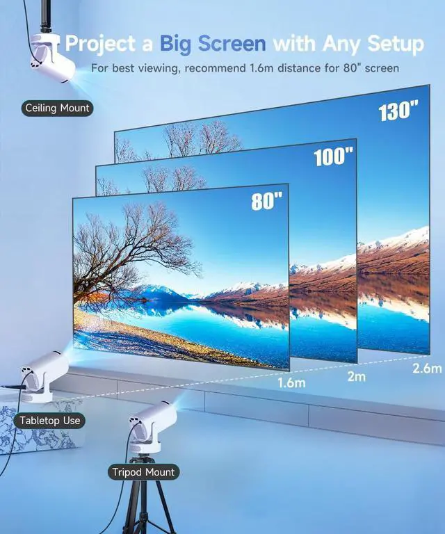 Alt view image 10 of 12 - Mini Projector with WiFi 6 and Bluetooth 5.4, Portable Projector 4K Support, 5W Soundbase Speaker, Auto Vertical Keystone 180°Rotatable Smart Proyector for Movie Home Outdoor