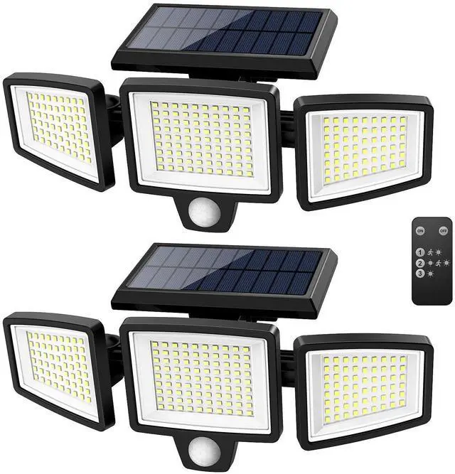 Alt view image 8 of 14 - Solar Outdoor Lights 2500LM 210 LED Security Lights with Remote Control,3 Heads Motion Sensor Lights, IP65 Waterproof,270° Wide Angle Flood Wall Lights with 3 Modes(2 Packs)