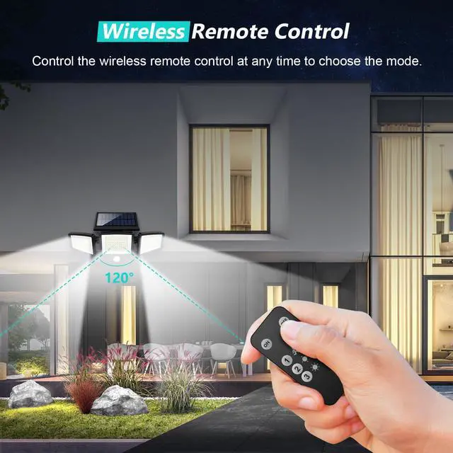 Alt view image 9 of 14 - Solar Outdoor Lights 2500LM 210 LED Security Lights with Remote Control,3 Heads Motion Sensor Lights, IP65 Waterproof,270° Wide Angle Flood Wall Lights with 3 Modes(2 Packs)