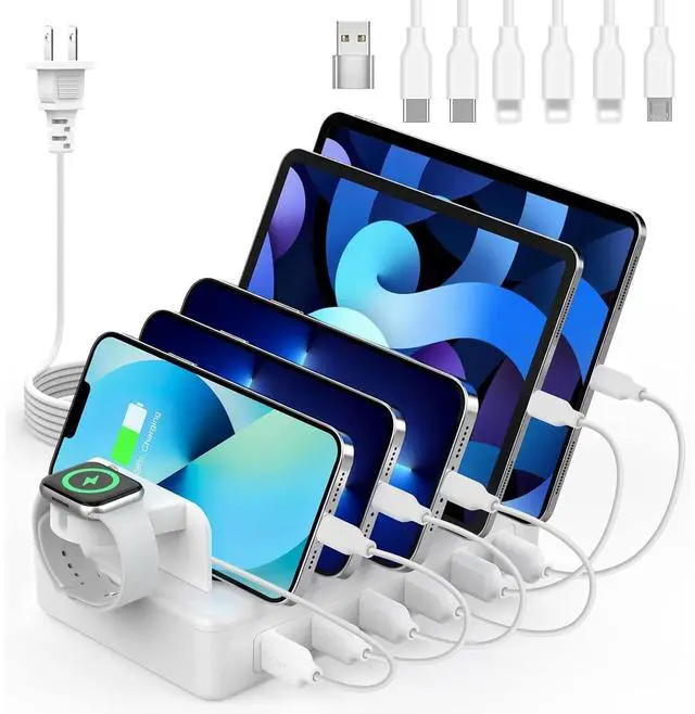 Alt view image 8 of 14 - Charging Station for Multiple Devices, 50W 6 Ports Charging Dock with 6 Cables Compatible with Cellphone,Tablet, Kindle, Apple Watch and Other Electronic