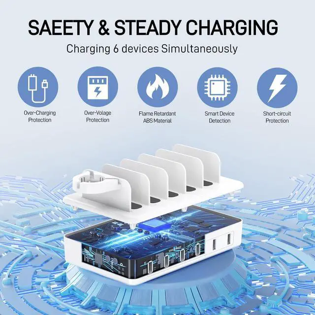 Alt view image 10 of 14 - Charging Station for Multiple Devices, 50W 6 Ports Charging Dock with 6 Cables Compatible with Cellphone,Tablet, Kindle, Apple Watch and Other Electronic