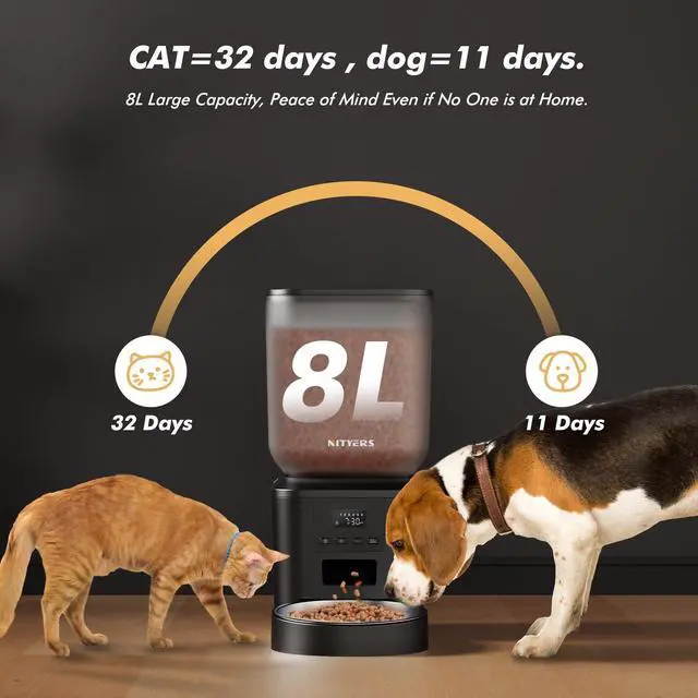 Alt view image 9 of 14 - Automatic Dog Feeder - 8L/34 Cups Large Capacity Automatic Cat Food Dispenser with LCD Screen, Large Food Tray, Battery Operated, Timed Cat Feeder, Up to 50 Portions 6 Meals Per Day, Keeps Fresh