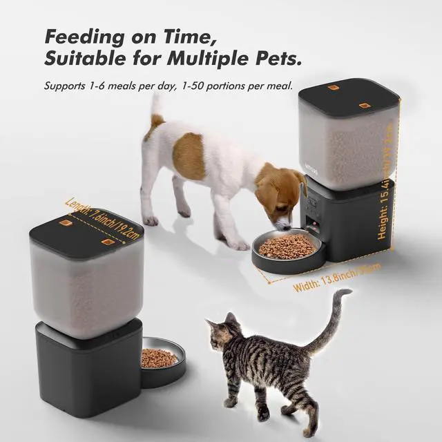 Alt view image 10 of 14 - Automatic Dog Feeder - 8L/34 Cups Large Capacity Automatic Cat Food Dispenser with LCD Screen, Large Food Tray, Battery Operated, Timed Cat Feeder, Up to 50 Portions 6 Meals Per Day, Keeps Fresh