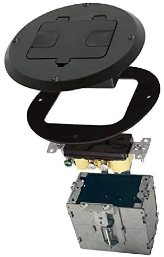 Alt view image 8 of 14 - 6239BK Floor Kit with Recessed Duplex 15A TR Device and Adjustable Steel Box, 1-Gang, Black