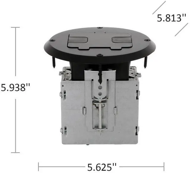 Alt view image 10 of 14 - 6239BK Floor Kit with Recessed Duplex 15A TR Device and Adjustable Steel Box, 1-Gang, Black