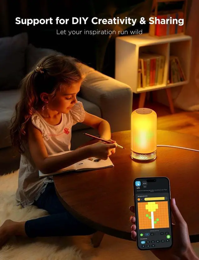 Alt view image 13 of 14 - RGBIC Smart Table Lamp 2, Touch Bedside Small Table Lamp Compatible with SmartThings, Matter, Alexa, Desk Lamp with 64 Scene Modes, Nightstand Lamp for Bedroom Living Room Night Light(Corded)
