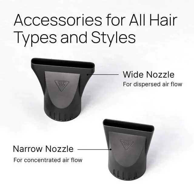 Alt view image 12 of 14 - Professional Hair Dryer, Ionic Ceramic Tourmaline Technology, 2000W Fast Quiet Drying, with Narrow & Wide Concentrator Nozzles, 3 Heat & 2 Speed Settings, Cool Shot Button, Black