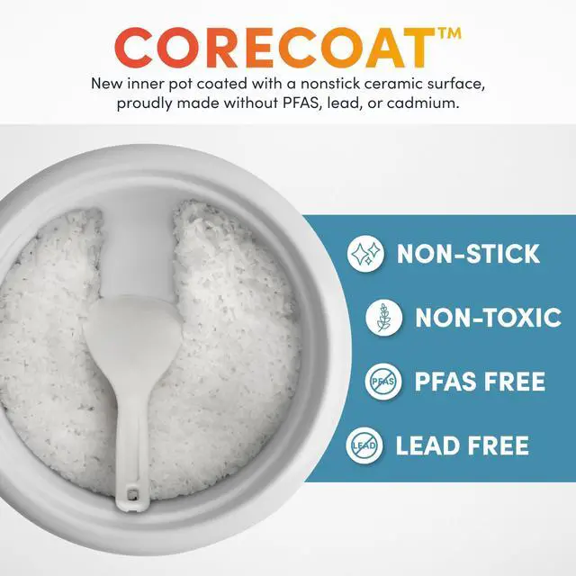 Alt view image 12 of 14 - CoreCoat Rice Cooker with Pop-Up Food Steaming Basket (4 Cups Cooked, 2 Cups Uncooked, 1 Qt)