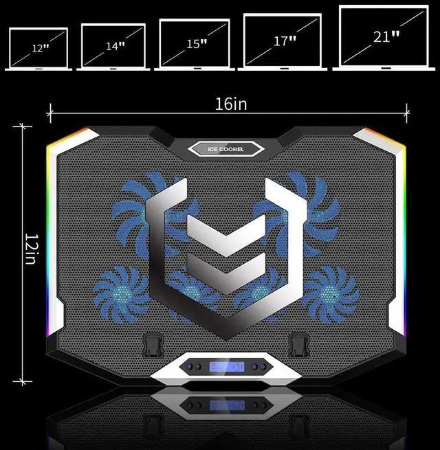 Alt view image 10 of 14 - Gaming Laptop Cooling Pad 15-17.3 Inch, Laptop Fan with 6 RGB Cooling Fans, Laptop Cooling Stand with 6 Height Adjustable, Laptop Cooler with LCD Screen, 2 USB Ports, Phone Stand