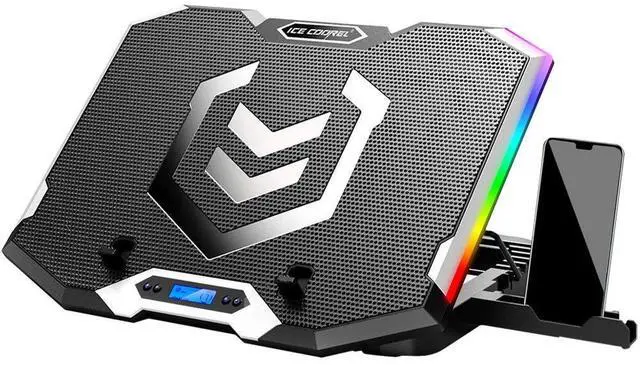 Alt view image 8 of 14 - Gaming Laptop Cooling Pad 15-17.3 Inch, Laptop Fan with 6 RGB Cooling Fans, Laptop Cooling Stand with 6 Height Adjustable, Laptop Cooler with LCD Screen, 2 USB Ports, Phone Stand
