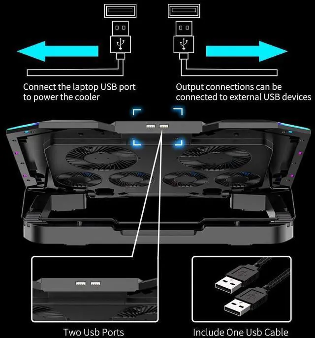 Alt view image 14 of 14 - Gaming Laptop Cooling Pad 15-17.3 Inch, Laptop Fan with 6 RGB Cooling Fans, Laptop Cooling Stand with 6 Height Adjustable, Laptop Cooler with LCD Screen, 2 USB Ports, Phone Stand