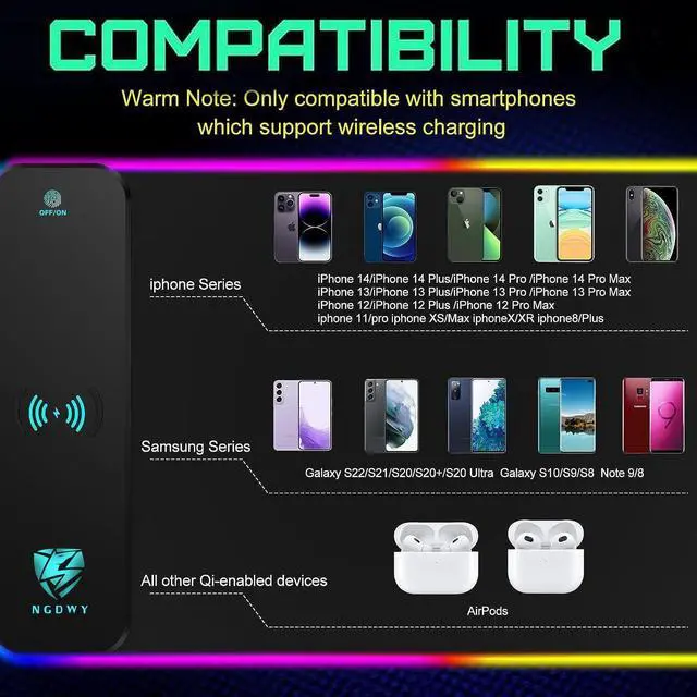 Alt view image 13 of 14 - Wireless Charging RGB Gaming Mouse Pad 15W -800x300x4MM-Fast Charging, Ultra-Smooth Surface, Non-Slip Base, 13 Light Modes - Ultimate RGB Mouse Pad for Gamers - Large Mouse Pad Gaming Mat