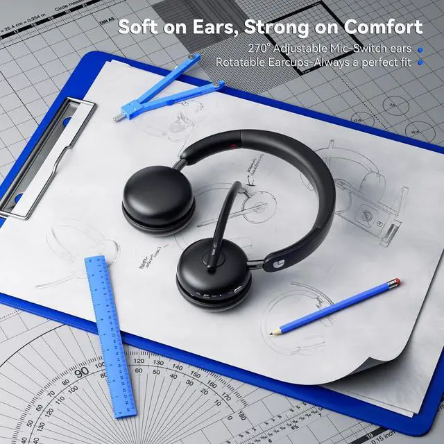 Alt view image 14 of 14 - Wireless Headset with Mic for Work-Bluetooth 5.3 Headset with Microphone Noise Cancelling, Wireless Headsets with 65H Battery & 10Min Fast Charge, Smart Charging Dock for PC/Laptop/Team, Black