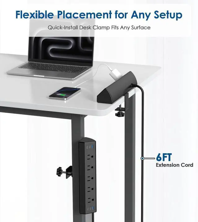 Alt view image 13 of 14 - Desk Clamp Power Strip USB C,40W Total Fast Charging Station,4 PD 20W USB C Ports,Desk Edge Mount Surge Protector,5 Outlets,Fit 1.96" Tabletop Edge,ETL Listed