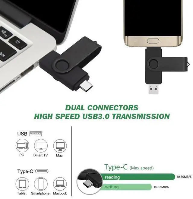 Alt view image 10 of 12 - 2-Pack 256GB Dual USB Flash Drive 2.0 - USB C & USB A 2-in-1 Thumb Drive for PC, Type C Phones,External Memory Stick for Photos/Videos