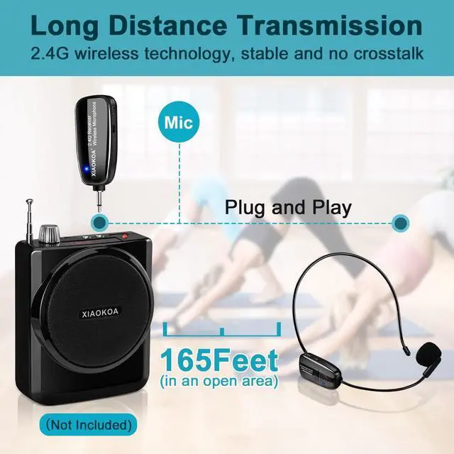 Alt view image 9 of 14 - Wireless Microphone Headset, 2.4GHz Cordless Head Mic, USB-C Charging Microphones, 165ft Range, for Voice Amplifier Speaker Pa System Teaching Tour Guides Conference Yoga Dance Fitness Instructor