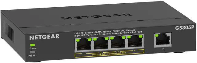 Alt view image 7 of 12 - 5-Port PoE Gigabit Ethernet Unmanaged Essentials Switch (GS305P) - with 4 x PoE+ @ 63W, Desktop or Wall Mount