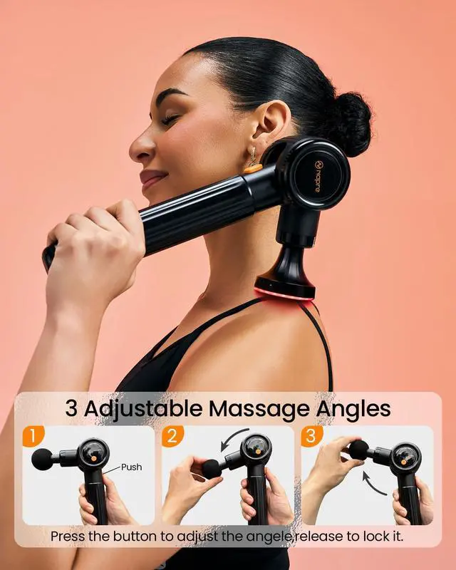 Alt view image 2 of 7 - Massage Gun with Heat,Massage Gun Deep Tissue with Extension Handle & 3 Adjustable Angles,Handheld Percussion Back Massager for Muscle/Neck/Body Pain Relief with Portable Case,Black