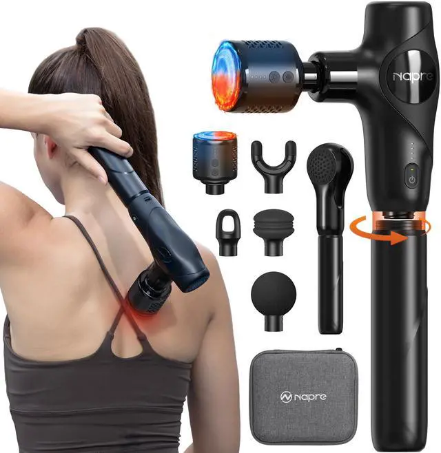 Main image of 3-in-1 Mini Massage Gun with Heat and Cold,Deep Tissue Back Massage with Detachable Handle for Neck/Body Pain Relief,Portable Handheld Percussion Muscle Massager,Small & Quiet,5 Heads,with Case