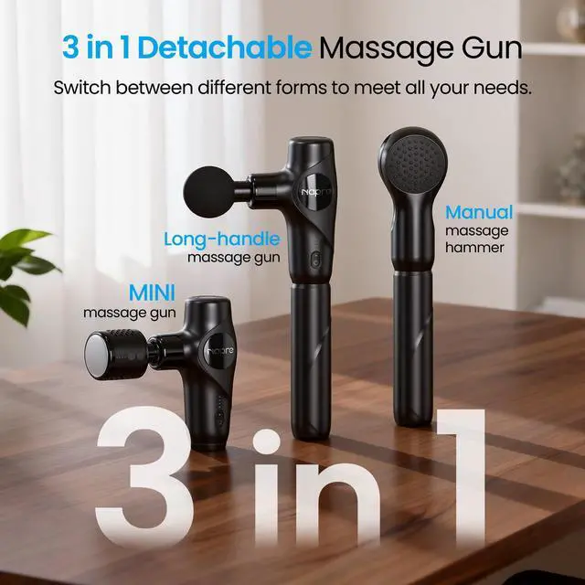 Alt view image 2 of 7 - 3-in-1 Mini Massage Gun with Heat and Cold,Deep Tissue Back Massage with Detachable Handle for Neck/Body Pain Relief,Portable Handheld Percussion Muscle Massager,Small & Quiet,5 Heads,with Case