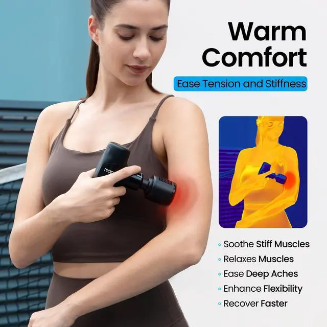 Alt view image 4 of 7 - 3-in-1 Mini Massage Gun with Heat and Cold,Deep Tissue Back Massage with Detachable Handle for Neck/Body Pain Relief,Portable Handheld Percussion Muscle Massager,Small & Quiet,5 Heads,with Case