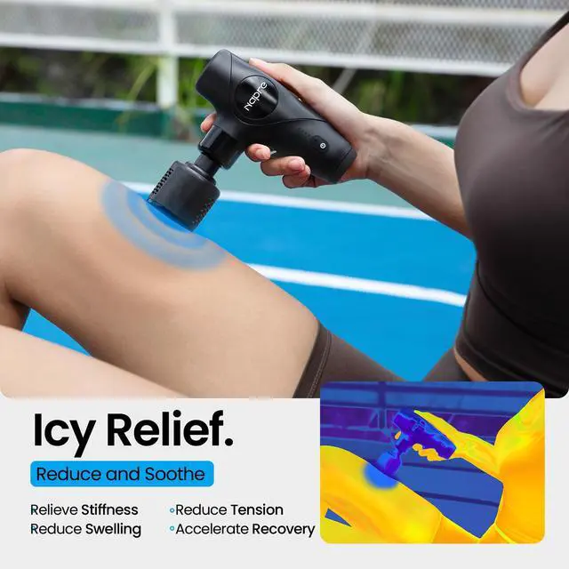 Alt view image 5 of 7 - 3-in-1 Mini Massage Gun with Heat and Cold,Deep Tissue Back Massage with Detachable Handle for Neck/Body Pain Relief,Portable Handheld Percussion Muscle Massager,Small & Quiet,5 Heads,with Case