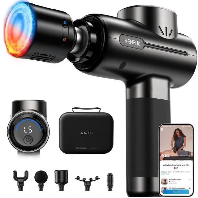 Main image of Active+ Thermacool Massage Gun with Heat & Cold, Fathers Day Dad Gifts, App Control with Video-Guided Courses, Deep Tissue Handheld Massager for Back and Neck, 5 Speeds, 5 Heads, Carry Case